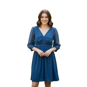 Anthropologie Hd in Paris Dress Blue Swiss Dot Boho Romantic Midi Size 10 Medium